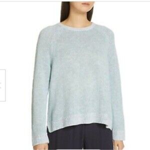 Eileen Fisher Blue Ivy Crew Neck Organic Linen Cotton Slub Sweater medium petite